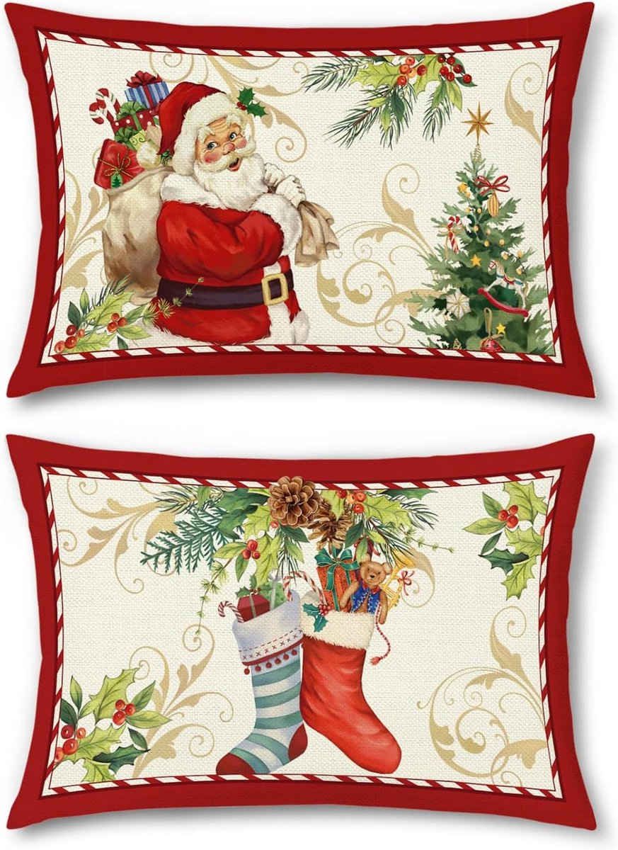 Kerstkussenslopen Set - Decoratieve Hoezen - Feestelijke Decoratie - Zacht Polyester Linne