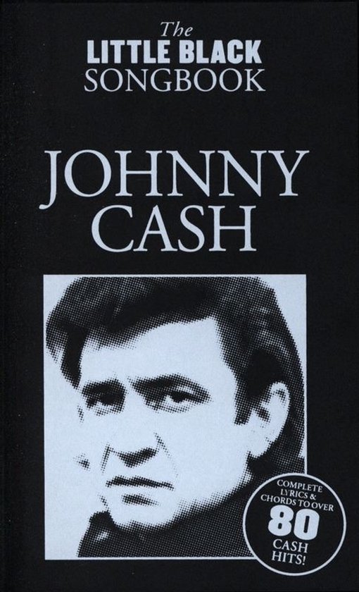 Voorblad van 'The Little Black Songbook' Johnny Cash, met portret en 80 hits.