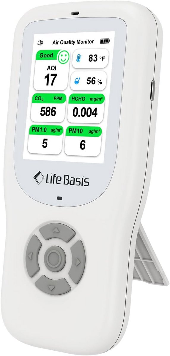 Luchtkwaliteitsdetector - AQI Monitor - Binnenlucht Controleren - 10-in-1 Metingen - 2500 mAh Batterij - Wit