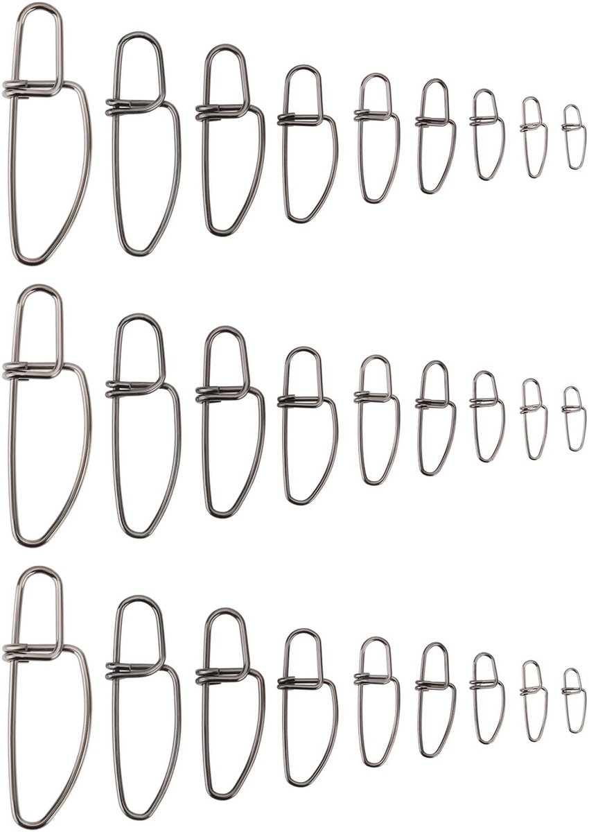 Dailygoods- Vissnaps 180 Stuks - Roestvrij Staal - Dubbele Gesp - Corrosiebestendig - Voor Zeevissen/Z zoetwatervissen - 9 Lengtes (11,6mm-47,5mm) - Visclips