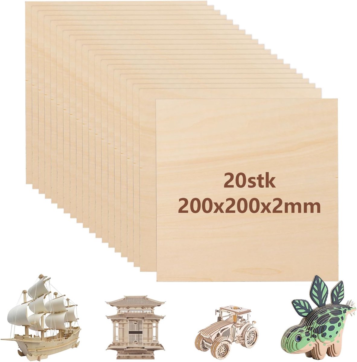 Multiplex Platen - Lindehout Platen - Hout Bewerken - Glad Geslepen Oppervlak - 200x200x2 mm - Houtkleur