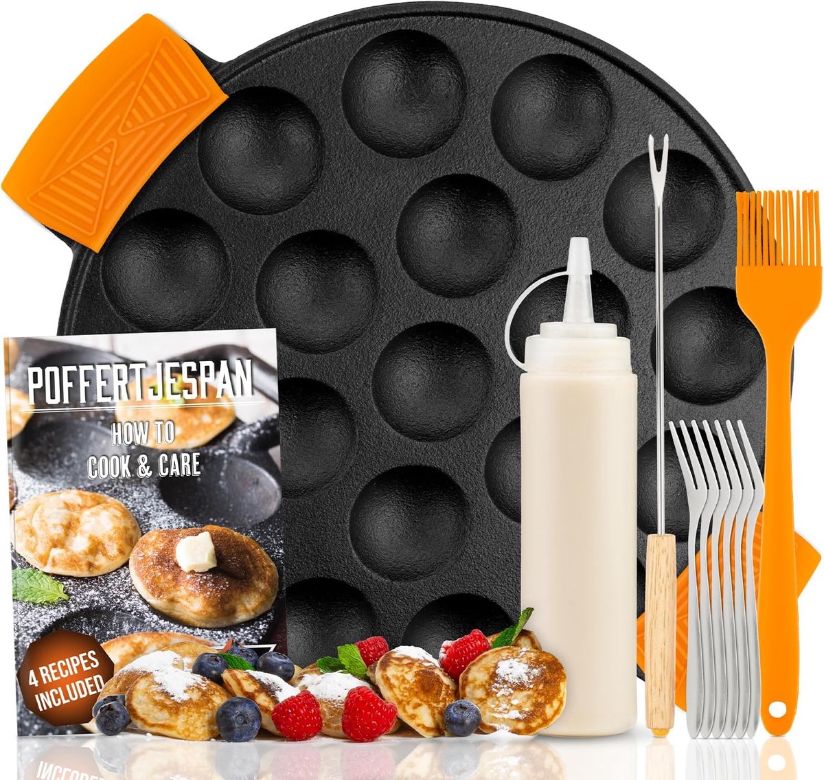 Poffertjespan Set - Mini Poffertjesmaker - Lekkere Snacks Maken - Complete Set - 19 Stuks - Zwart