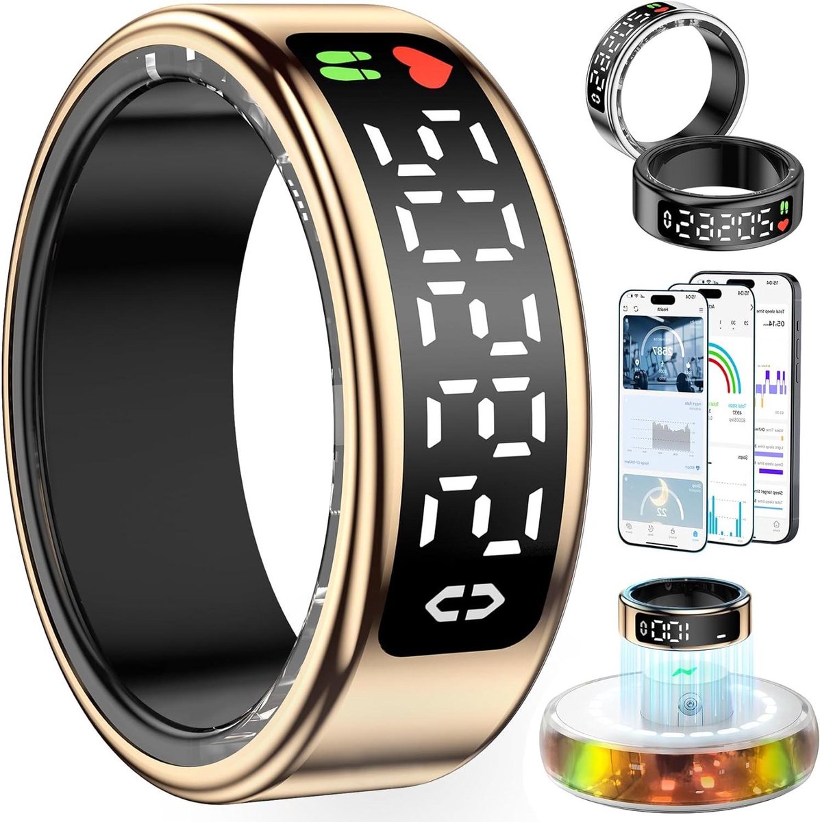 Slimme Ring - Fitness Tracker - Gezondheid Monitoren - LED Touch Display - 5 Dagen Gebruik - Rosé Goud