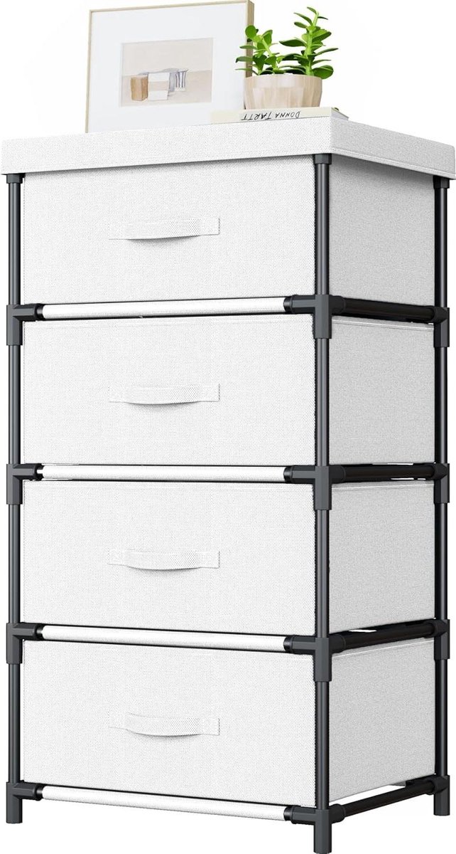 Ladekast - Opbergkast Stoffen - Ruimte Organiseren - Stabiel Stalen Frame - 85 x 44 x 34 cm - Wit