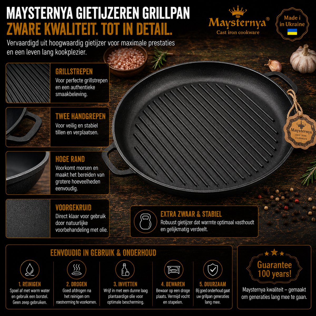 MAYSTERNYA MAYSTERNYA Gietijzeren Grillpan Ø40 cm - afbeelding 3