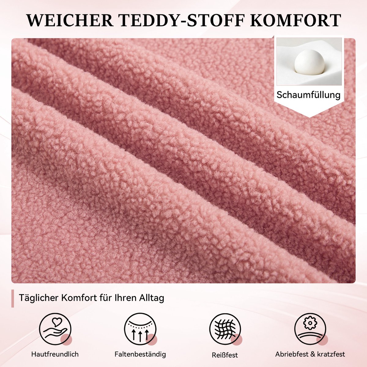 MIVRAY Bureaustoel - Verstelbaar 360 Graden Draaibaar Met Zachte - Voor Thuiswerk En Kantoor - 58 x 58 x 86 cm - Teddy Bekleding - Roze thumbnail 2