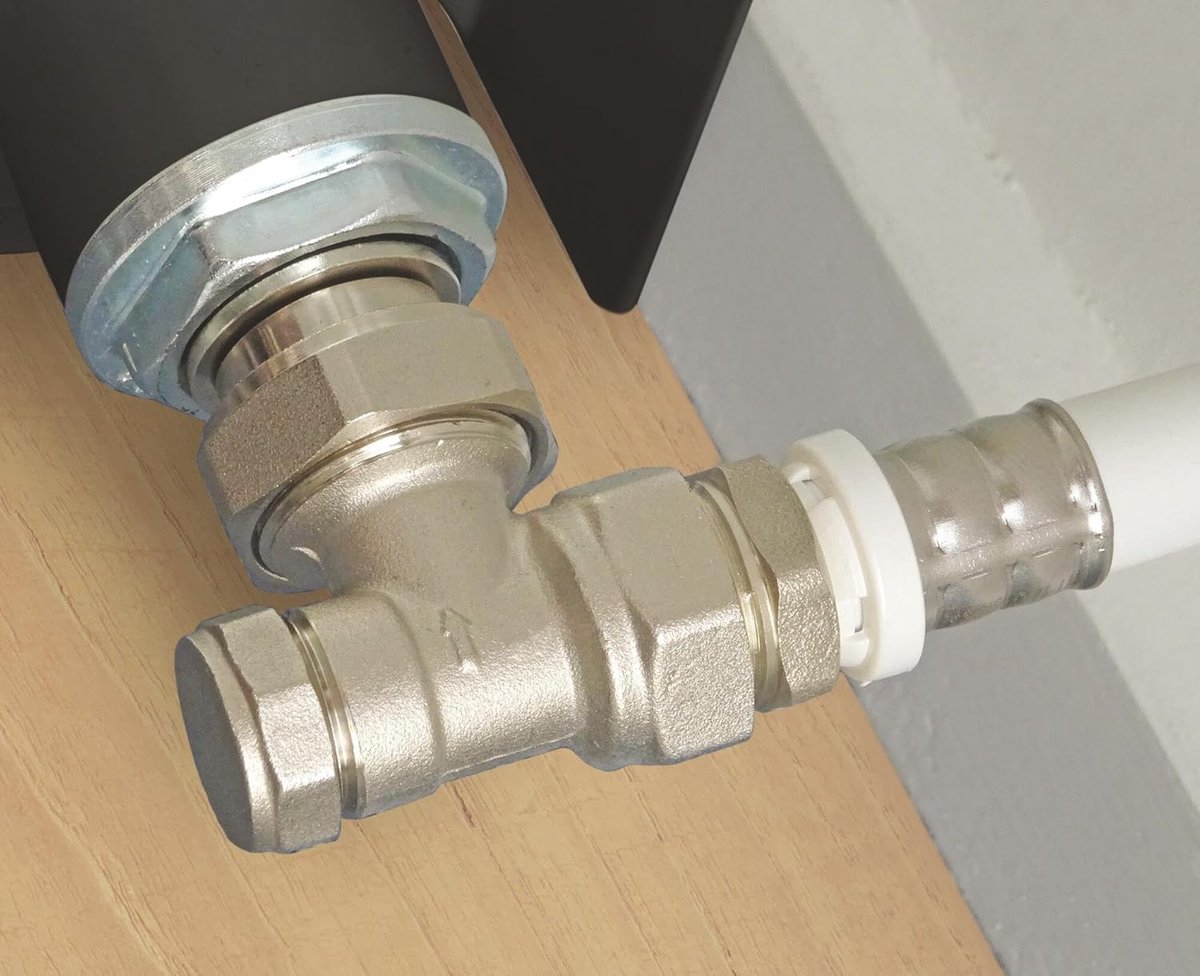 Hoekstopkraanset - Radiatorkraan set - Verwarming aanpassen - Compleet geïnstalleerd - MF 15x21 - Grijs Zilver
