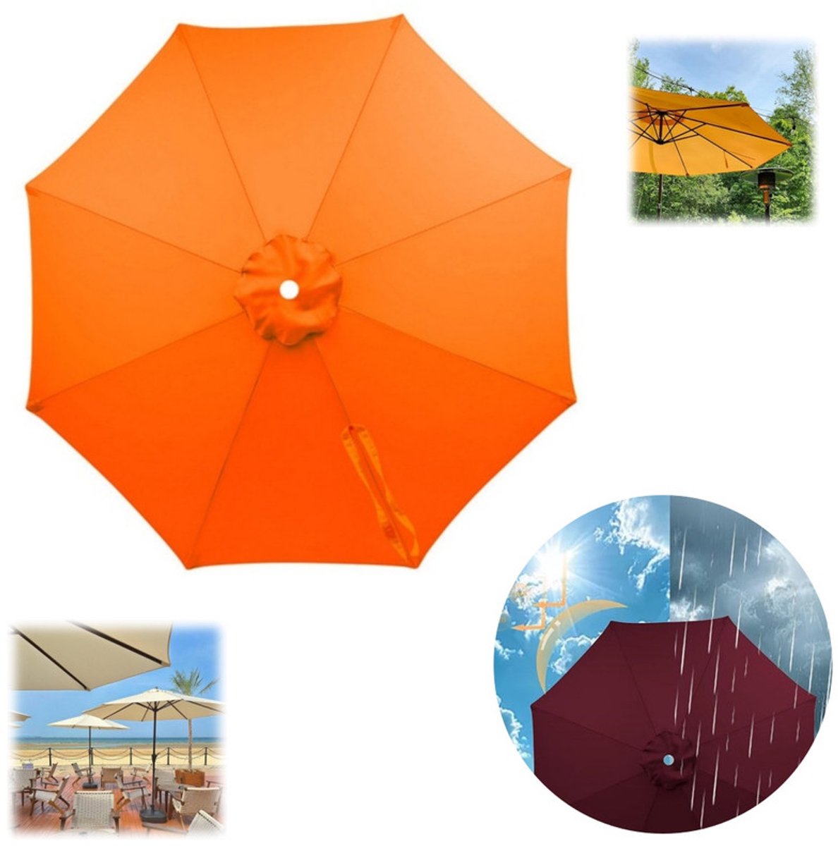 Vervangend doek voor parasols met 8 baleinen – Waterdicht doek – Groot parasoldoek voor buiten – Vervangend doek voor terras-, middenmast- en zweefparasols – Vervangende zonwering – Geschikt voor markt- en terrasparasols – Diameter 300 cm
