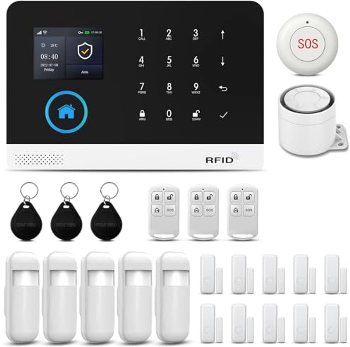 Alarmsysteem Set - Draadloos Beveiliging - Huis Beveiligen - WiFi en 4G Connectiviteit - 24 Delig - Wit