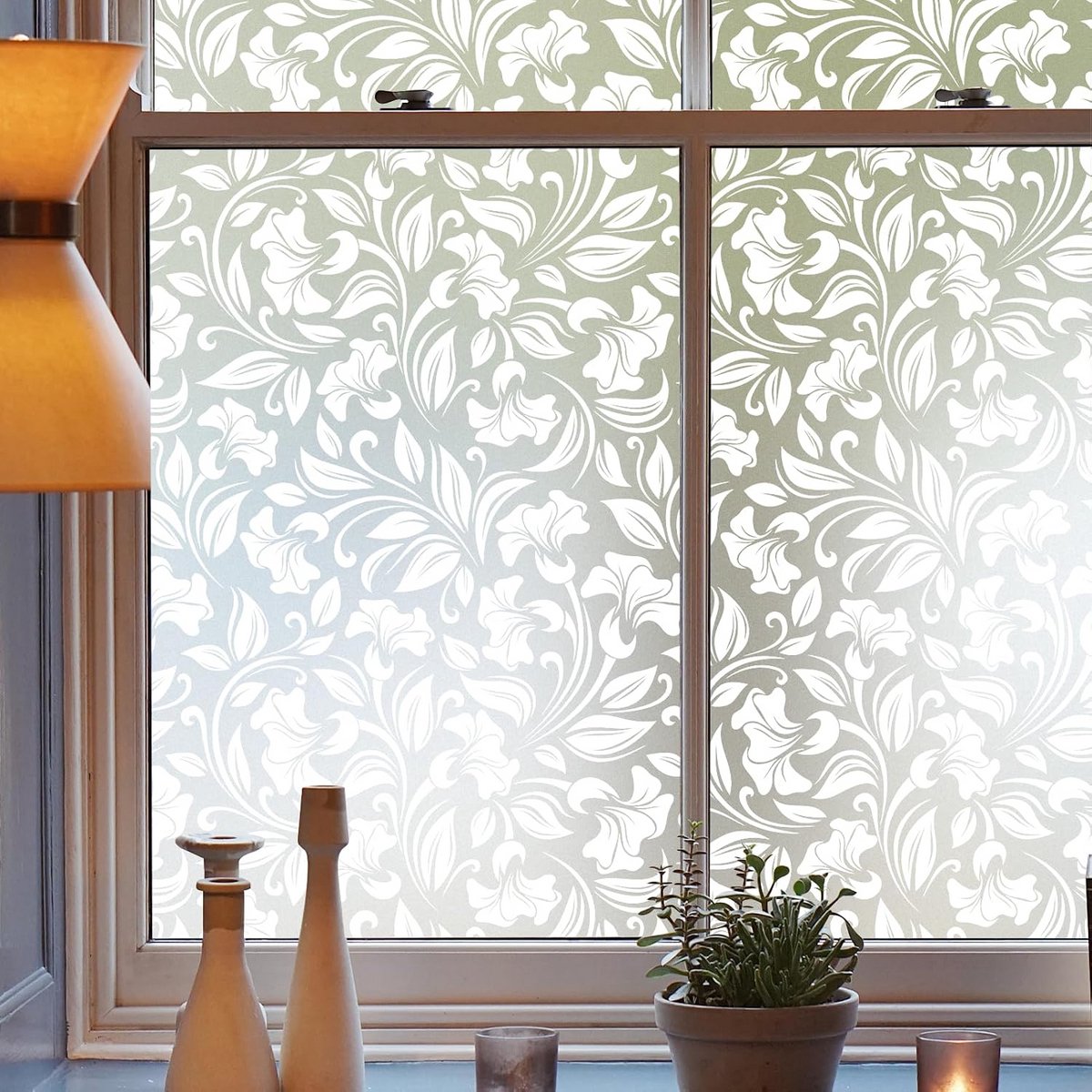 Raamfolie Bloemen - Decoratieve folie - Privacy creëren - UV bescherming - 90x200cm - Wit