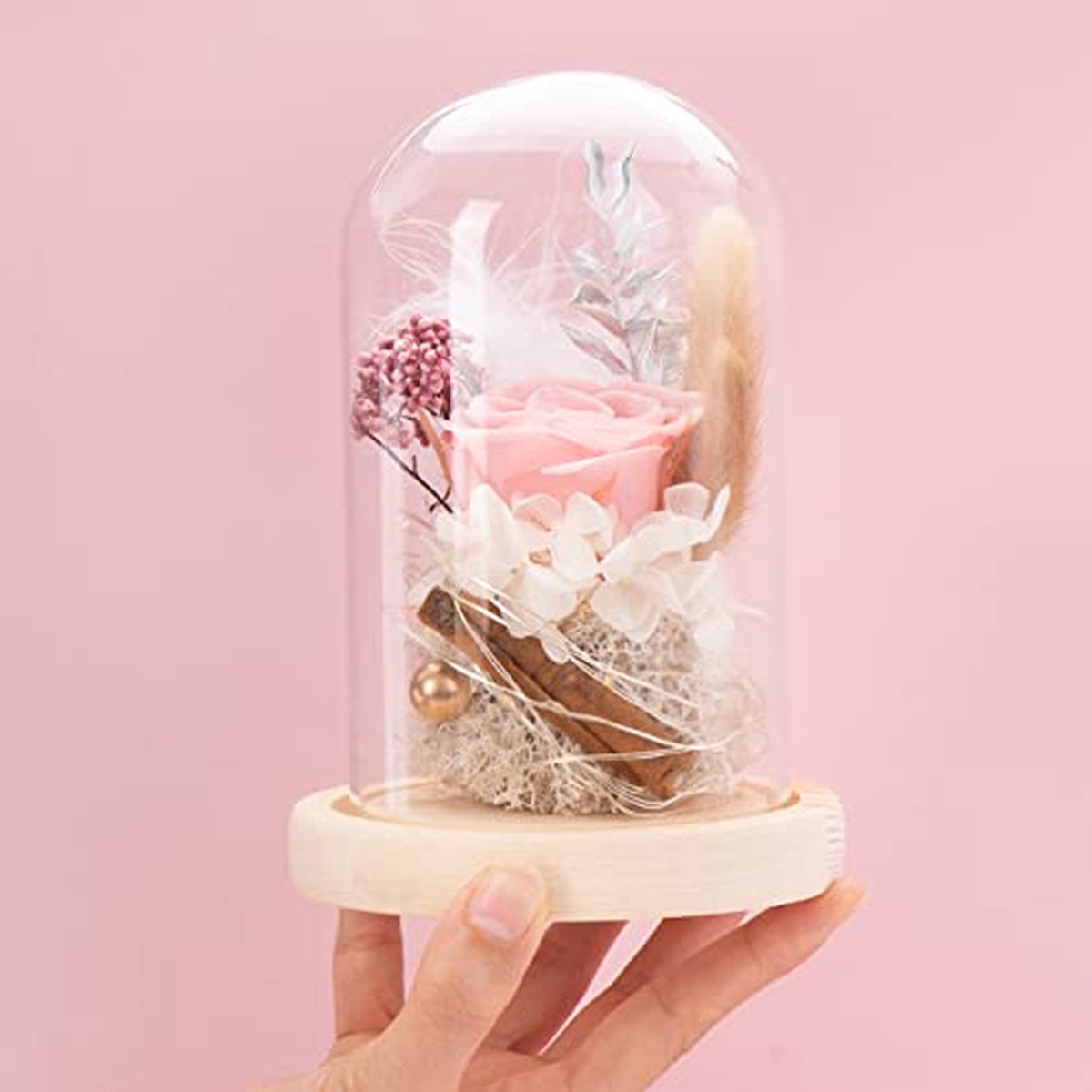 Eeuwige Roos - Geconserveerde Bloemen - Romantisch Cadeau - Met LED Verlichting - 11 x 11 x 16 cm - Roze