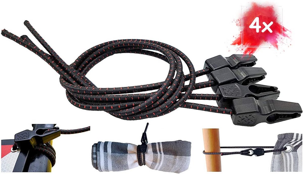 Elastische spankabels - Spanbanden met haken - Lading Zekeren - Verstelbare lengte - Tot 75 cm - Zwart