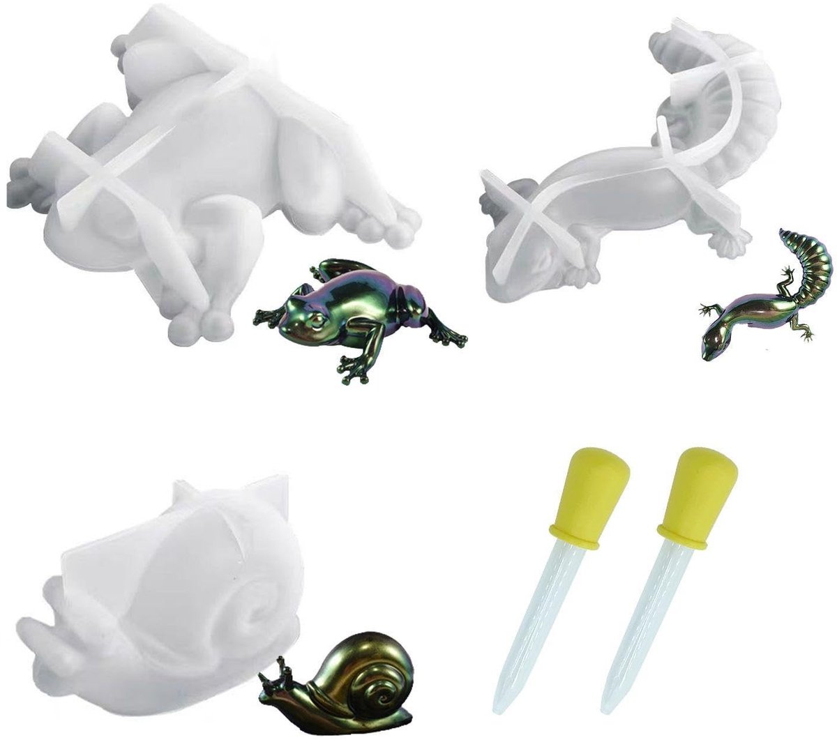 Dailygoods- Dierenvormen 3 stuks - Siliconen Mallen - Realistische Vormen - Druppelaars 2 stuks - Geschikt voor DIY-projecten - Zacht en duurzaam - Siliconen Mal