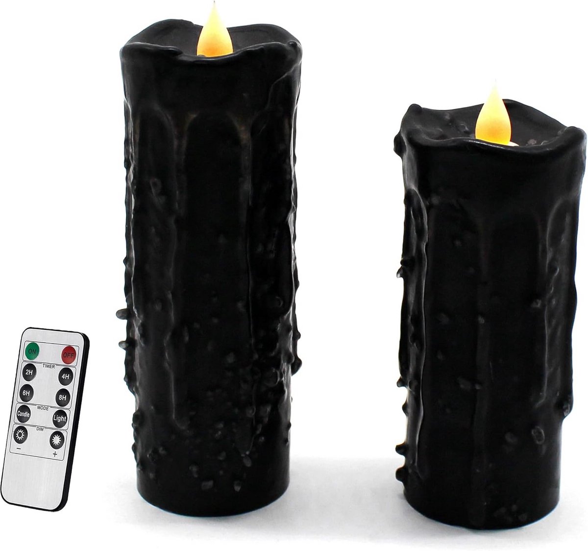LED Kaarsen Set - Decoratieve Vlammen - Sfeervolle Decoratie - Echte Was Coating - 2 Stuks 13 & 15cm - Zwart