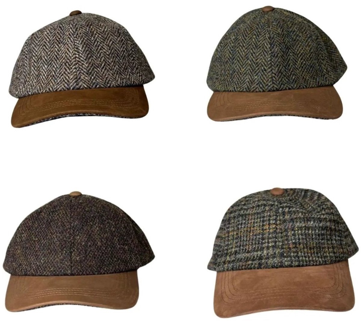 Harris Tweed Baseball Cap – Suède Klep – Verstelbaar – Tweedmill UK groen | zwart