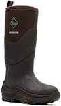 Bruine Muck Boot Muckmaster laars, zijaanzicht met stoffen bovenkant.