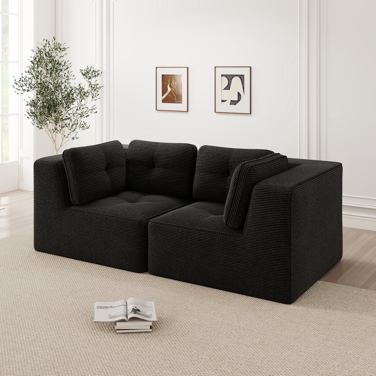 Modulaire bank - verstelbare tweezitsbank - diepe zitting - zachte kussens en corduroy hoe