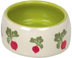 Voedertrog Knaagdieren - Voerbakje Diertjes - Voer Serveren - Zwaar Keramiek - 12 cm - Wit Groen