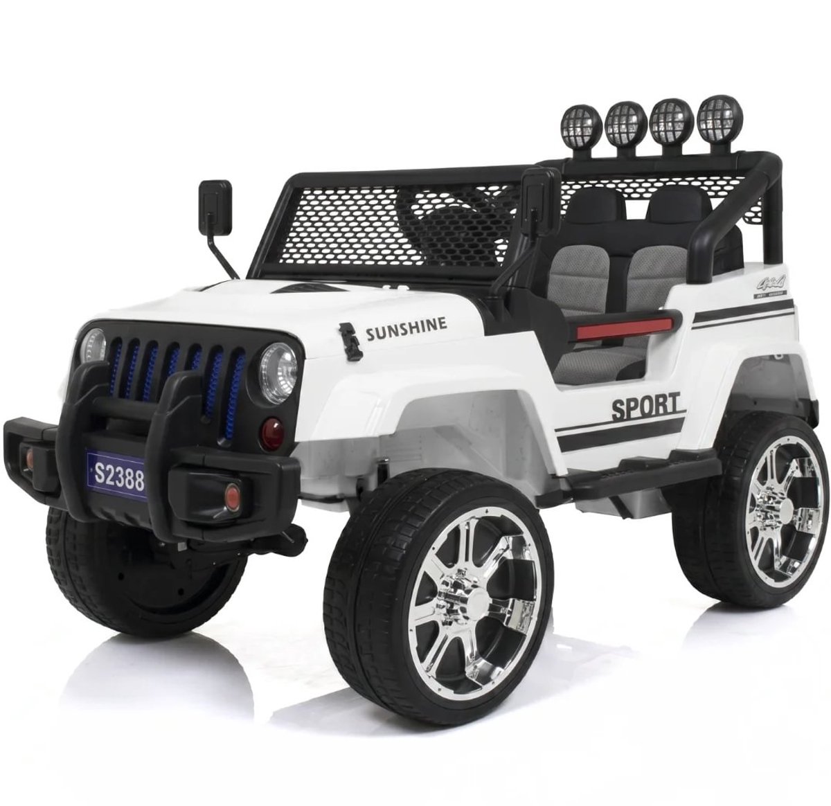 Jeep 4x4 Elektrische Kinderauto 12V 2 tot 6 jaar – Krachtig Accuvoertuig met 4 Motoren & Afstandsbediening – Off-road SUV met Lederen Zitje, Bluetooth & EVA-Banden – Wit
