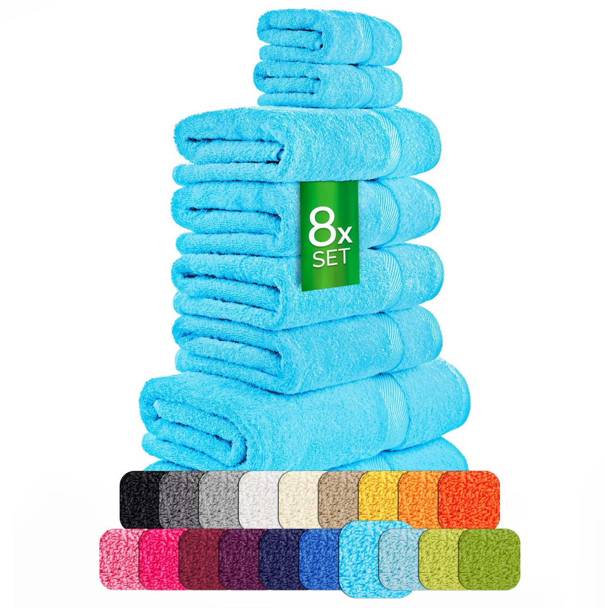 etérea Carli handdoekenset 8-delig – turquoise – 100% katoen – 500 g/m² – OEKO-TEX Made in Green