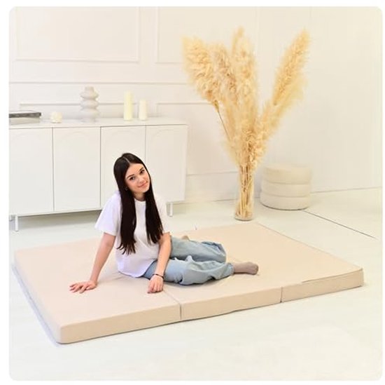Vouwmatras - Gastenbed Opvouwbaar - Comfortabel Slapen - Verwijderbare Hoes - 120 x 200 cm - Beige — afbeelding 4