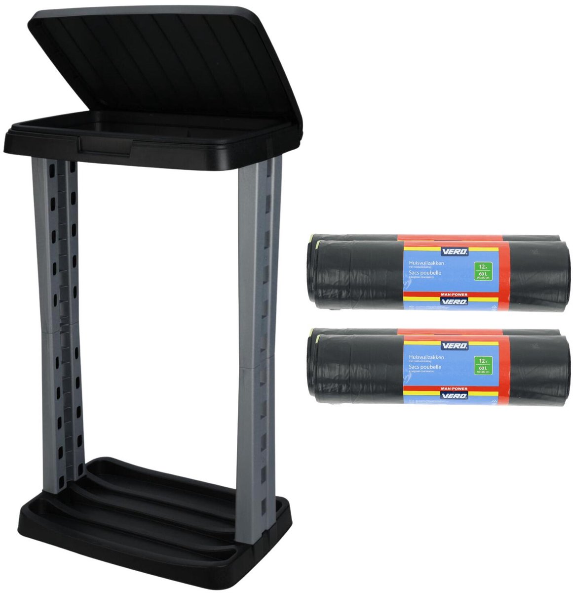 Vuilniszakhouder incl vuilniszakken - 60 l - 24x zakken - vuilnisbak/prullenbak