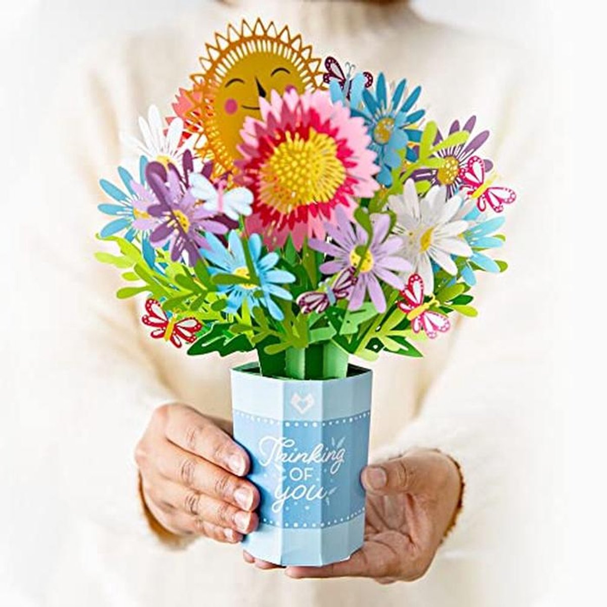 Pop-up wenskaart - 3D bloemenkaart - Liefde delen - Handgemaakt ontwerp - 26 x 19 cm - Multicolor
