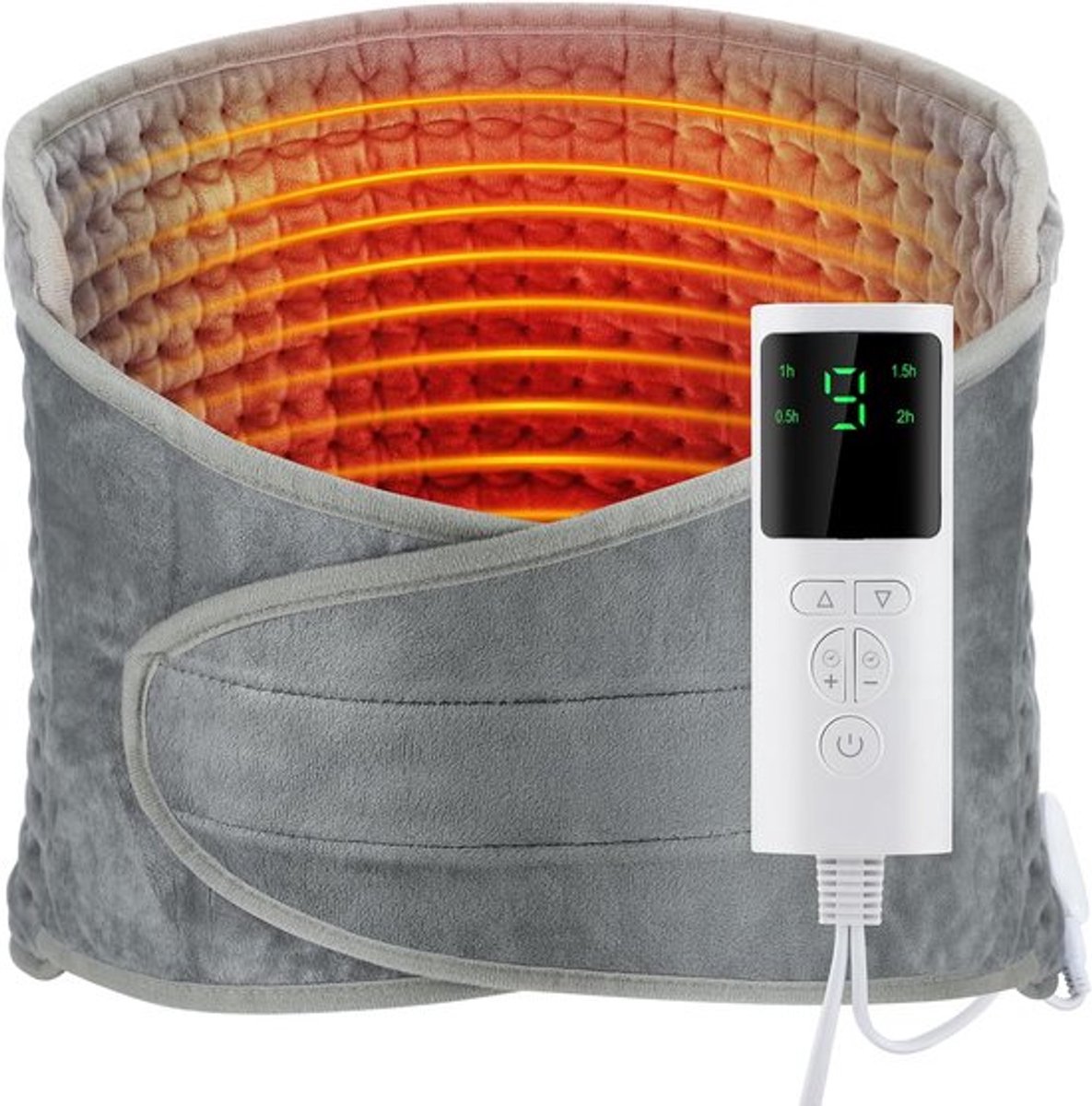 Warmtekussen - Warmteband - Elektrisch verwarmingskussen - rugwarmer - Draagbare Rugband - met LCD-controller - 9 verwarmingsniveaus - 4 timerinstellingen - voor taille - rug - buik en benen - grijs