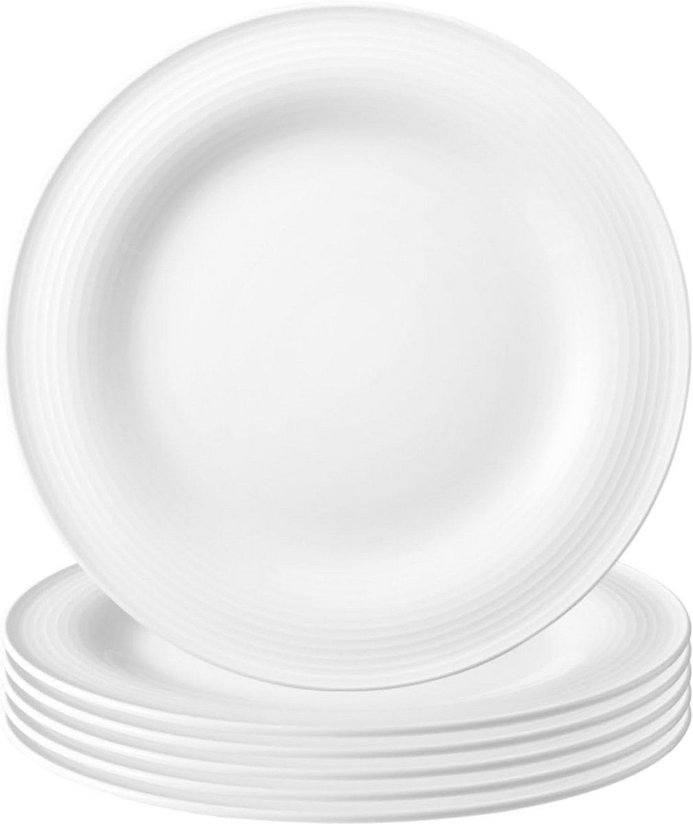 Set van 6 Porseleinen Ontbijtborden Ø 23.3 cm met Groefreliëf, Wit