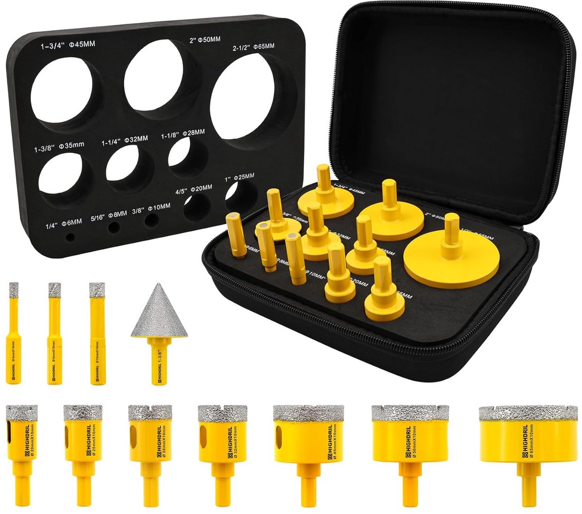 Diamantboor Set - Tegelboren - Materiaal Boren - Inclusief Gids - 11 Stuks - Zilver