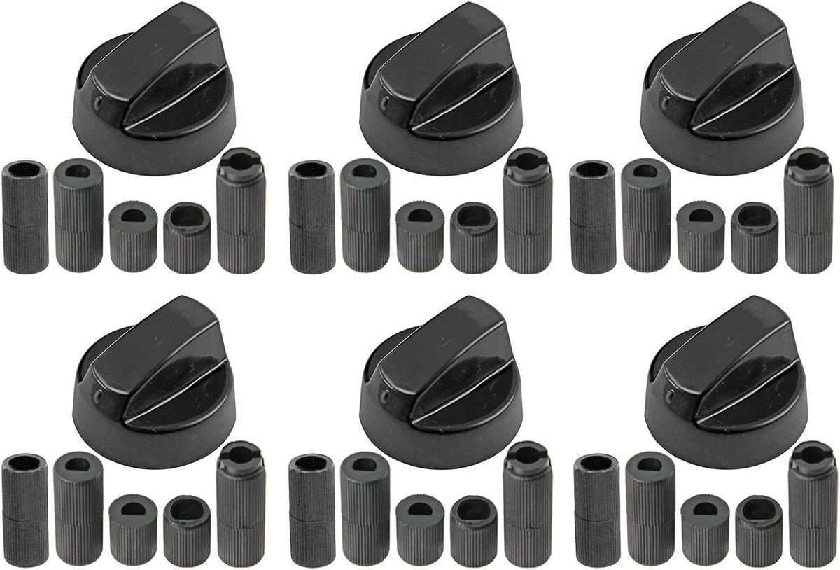 Bedieningsknoppen Oven Universele Knoppen Apparaat Repareren Set van 6 Universele Pasvorm Zwart
