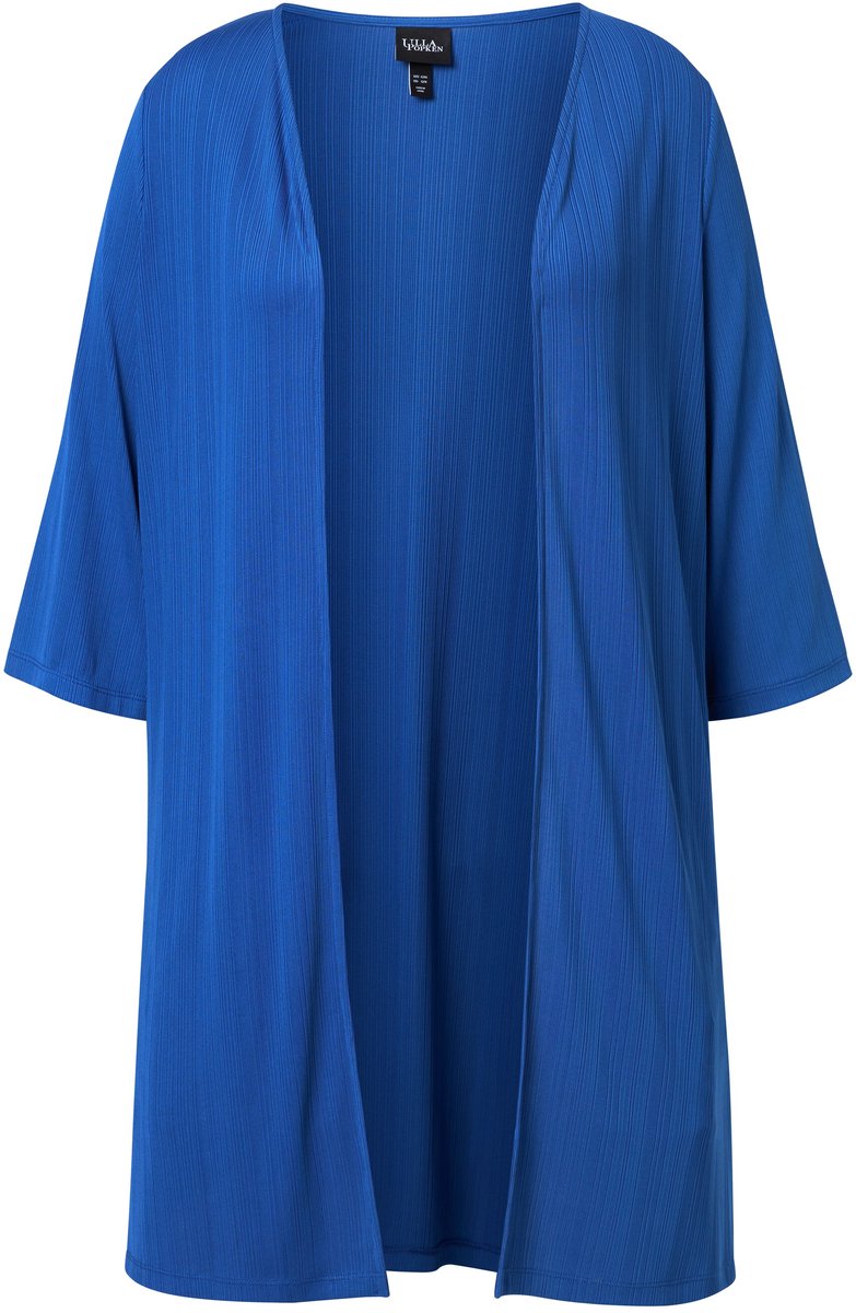 Ulla Popken - Dames - Lange jas ribjersey open model V-hals - Azuurblauw - Maat 46+