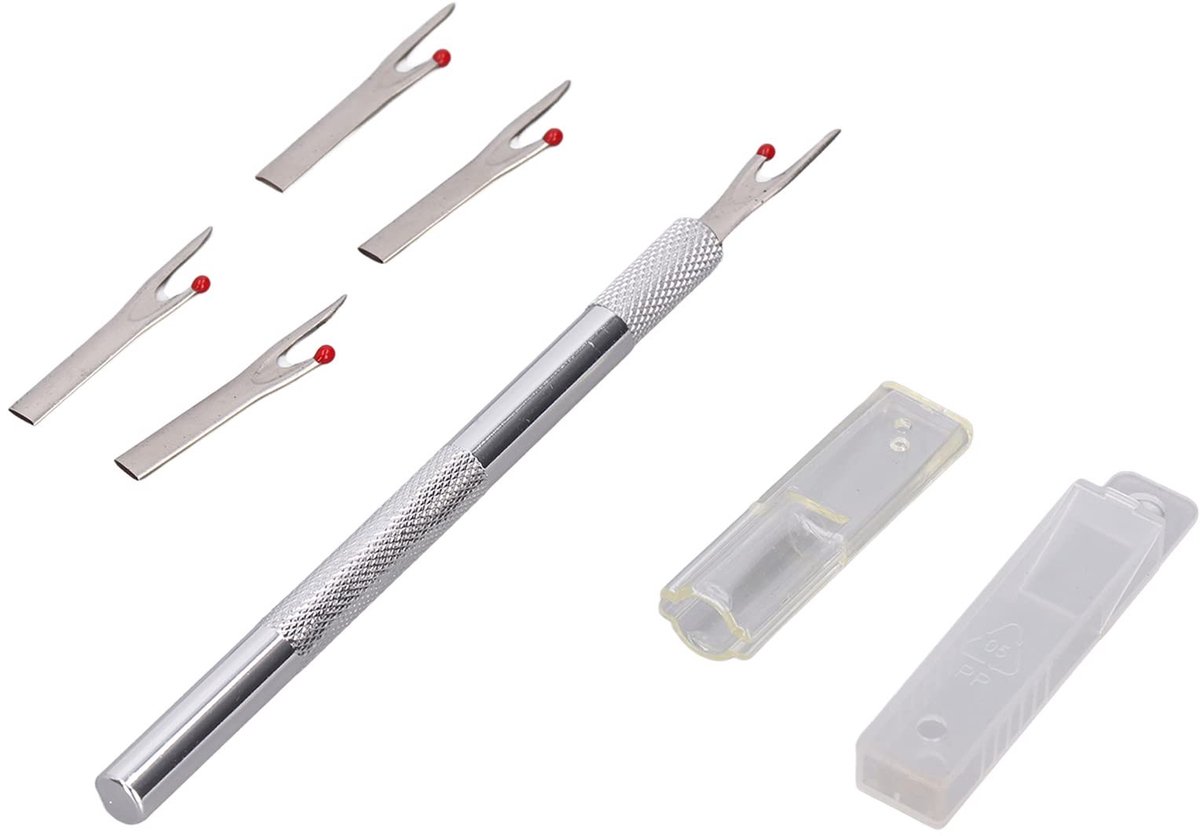 Cosensi- Naaimessen 5-delige Set - Ergonomisch Ontwerp - Duurzaam Aluminium/Staal - Effectieve Naadverwijderaar - Handig en Praktisch - Bescherming voor Stof - Naaimachineaccessoires