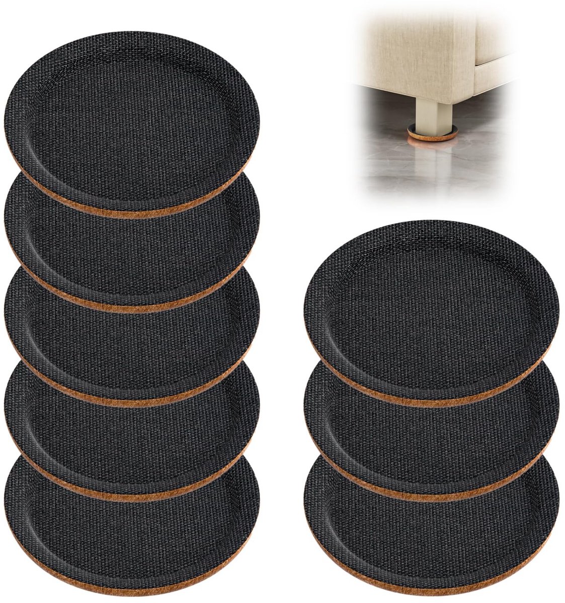Dailygoods- Meubelglijders 8 Stuks - Antislip Pads - Ronde Onderzetters - 9 cm - Voor Zware Meubels - Eenvoudige Installatie - Meubelonderleggers