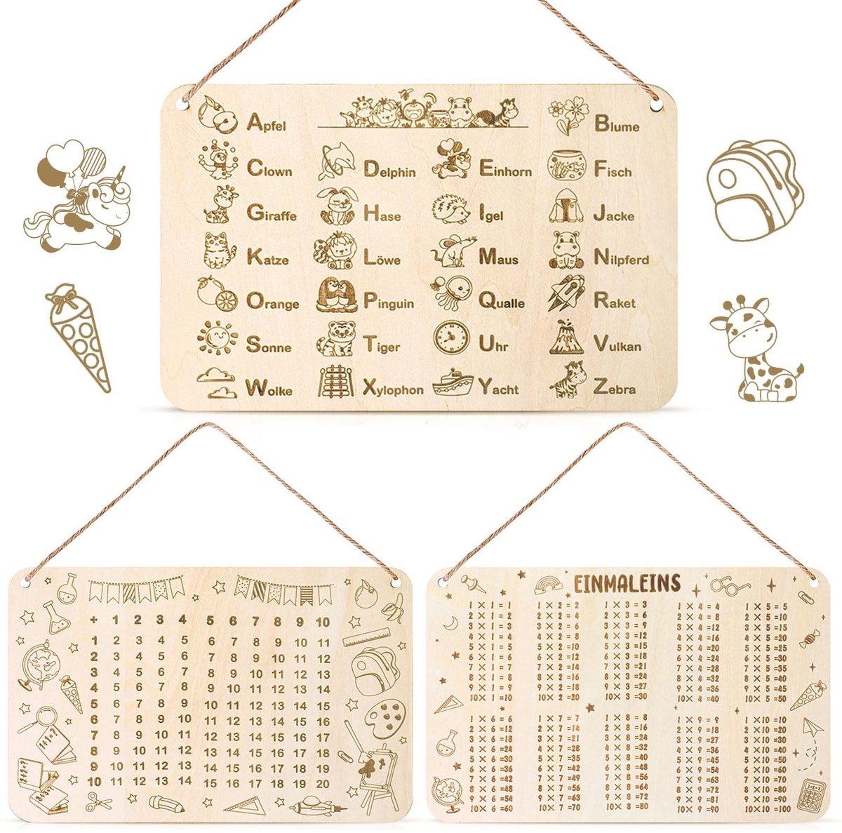 Dailygoods- Leerplankjes 2 Stuks - Houten Plankjes - Schooltas Vulling - Eerste Schooldag Cadeau - Decoratie - Rekenen Leren - Leerbord