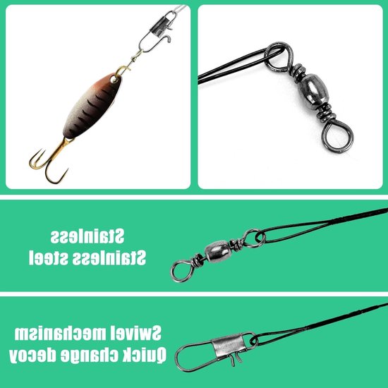 60 Stuks Draad Tracks voor Snoekvissen, Vissersleiders met Draaiingen, Rvs Visselijn met Swivel Beugels voor Aas en Haak Riggen (10-30 cm) — afbeelding 5
