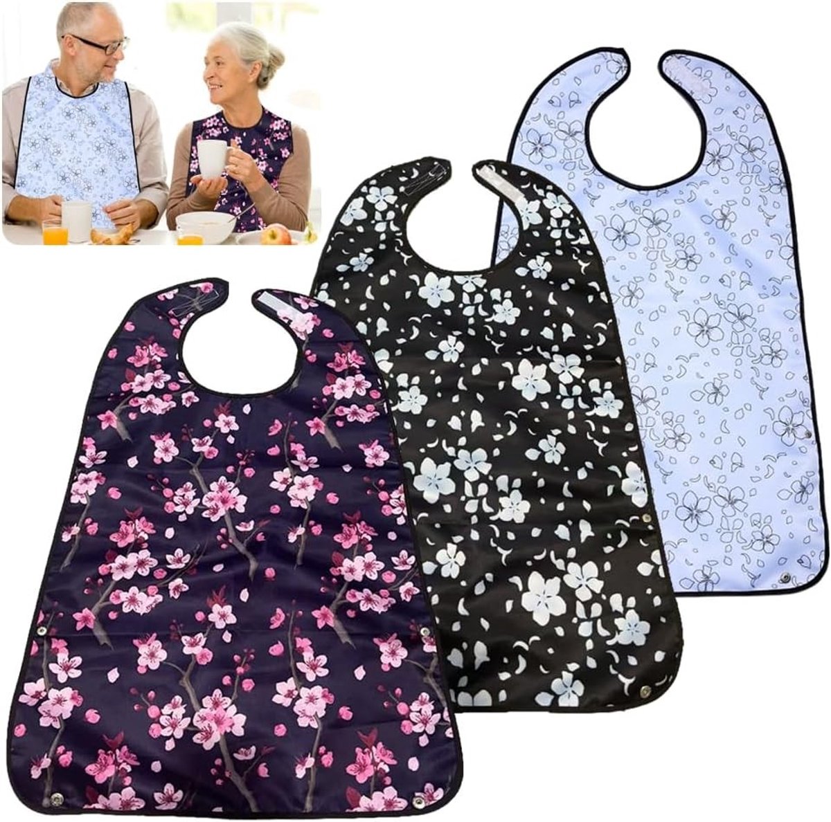 Slabbetjes 3-pack voor volwassenen - Herbruikbaar en wasbaar - Bescherming kleding vrouwen - Senioren en gehandicapten - Comfortabele slabbetjes