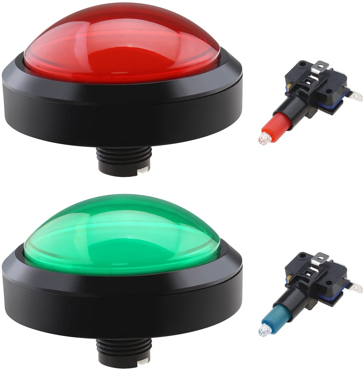 Dailygoods- Drukknoppen 100 mm - Drukknoppen set 2 stuks - Microschakelaar - Kunststof - Arcade machine onderdelen - 12V voeding - Arcadeknoppen