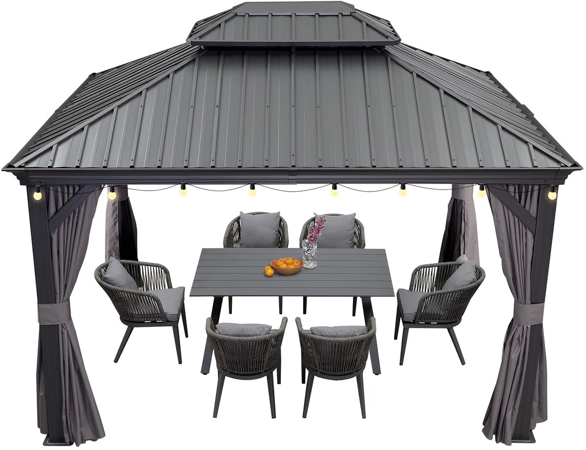Purple Leaf Hardtop pavillon 4 x 3 m - gris luxe avec éclairage