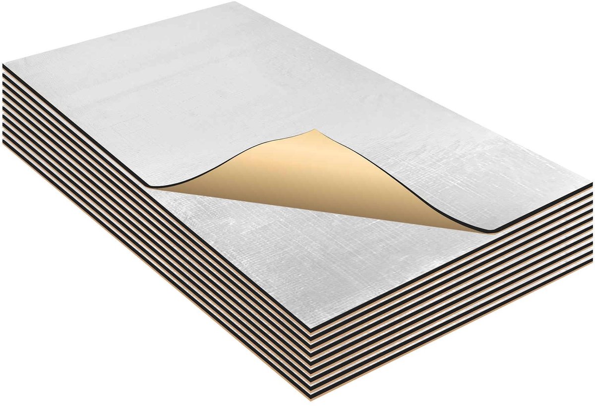 Dailygoods- Geluiddempingsmat 10 Stuks - Zelfklevend - Glasvezel - Hitteschildmateriaal - Waterdicht - Dikte 10mm - 0.49m² Dekking - Geluidsisolatiemateriaal