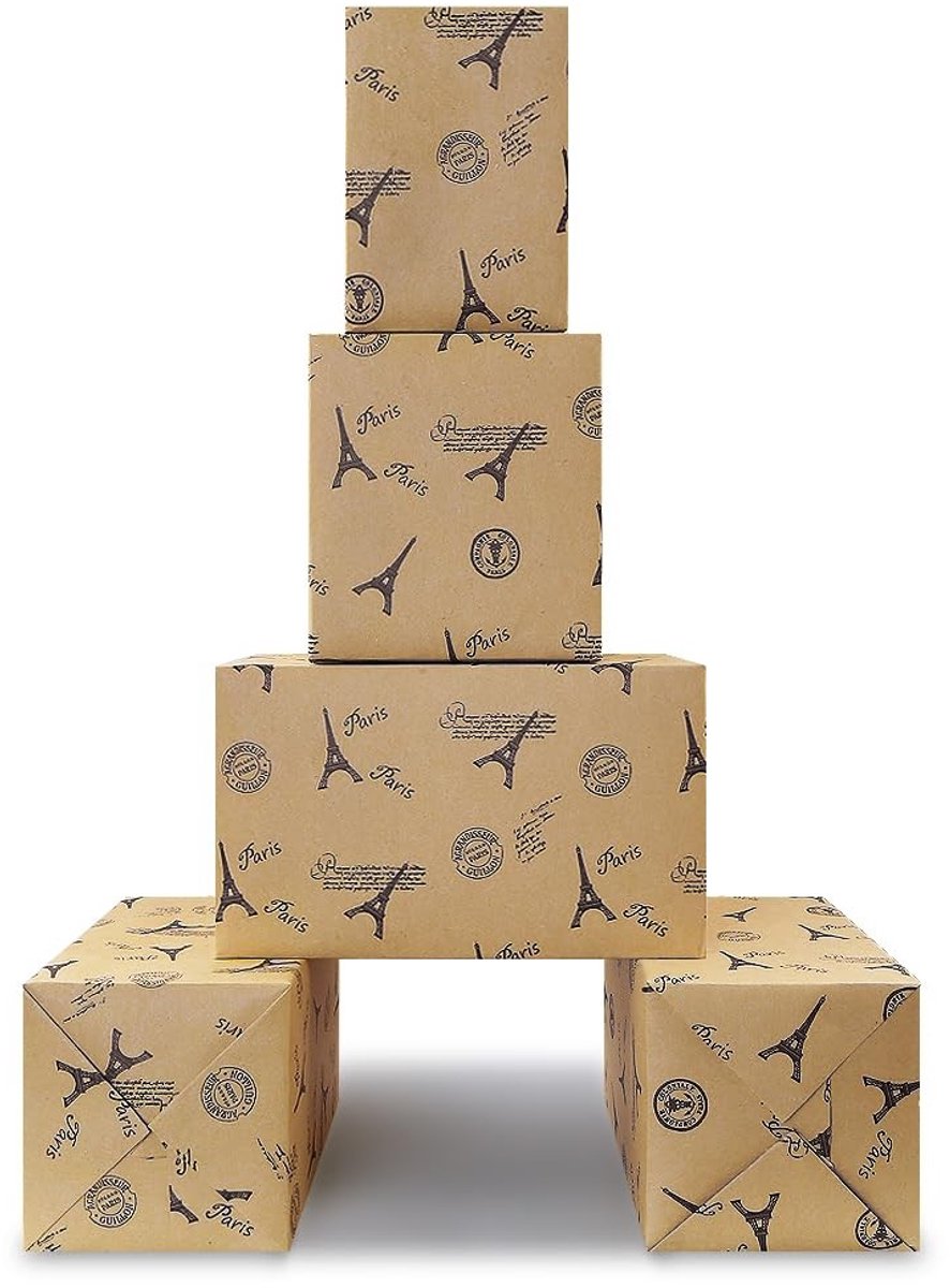 Dailygoods- Inpakpapier Romantisch Parijs - Geschenkpapier Set - Kraftpapier - Verpakking Verjaardag - Bruiloft - Valentijnsdag - Uniek Ontwerp