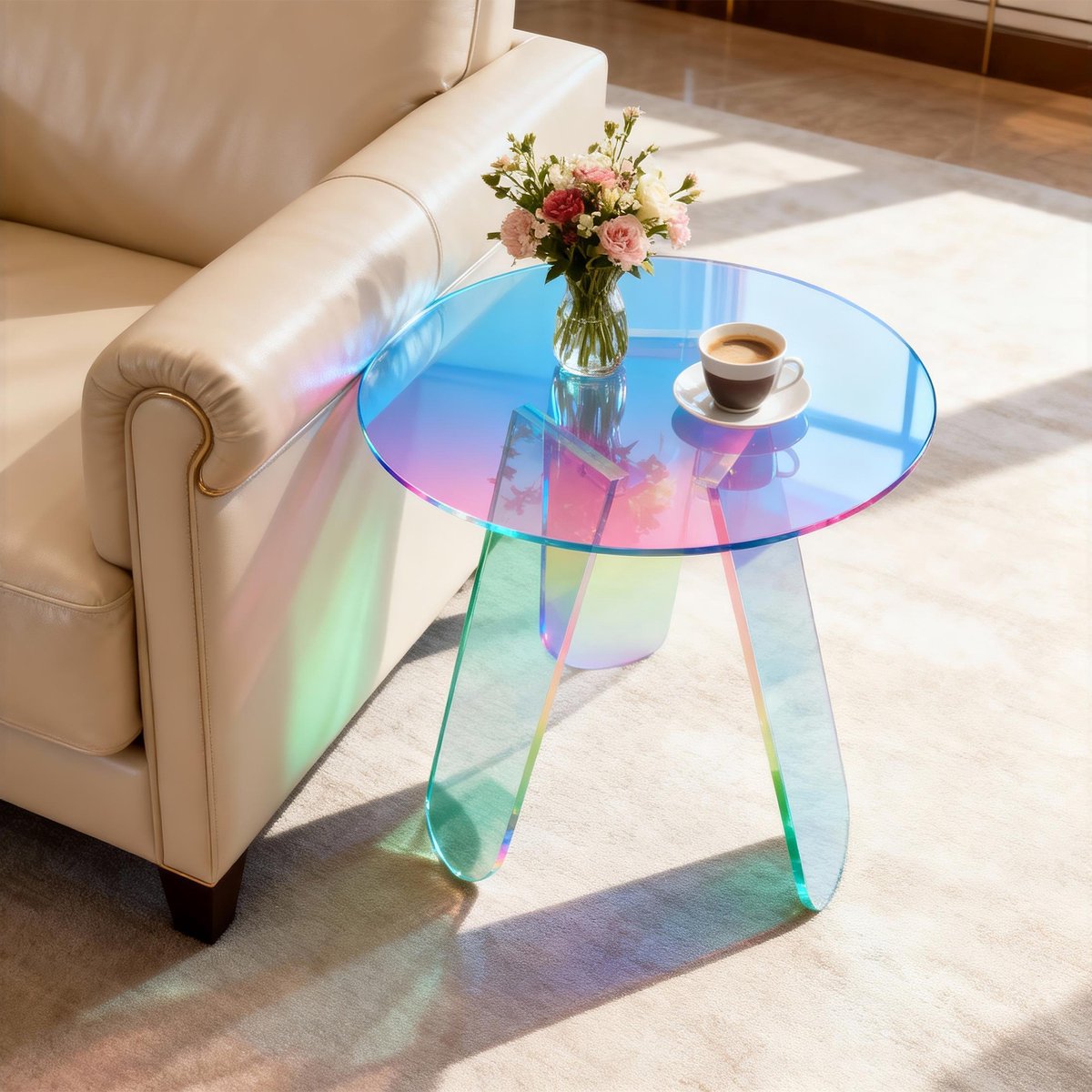Artloge Acryl Bijzettafel - Rond Kleurrijke Tafel - Transparante - φ46cm