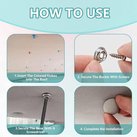 Reparatieset Dakhemel - Autohemel Bevestiging - Auto Interieur Herstellen - Universeel Inzetbaar - 2 cm Diameter Knoppen - Grijs — afbeelding 5
