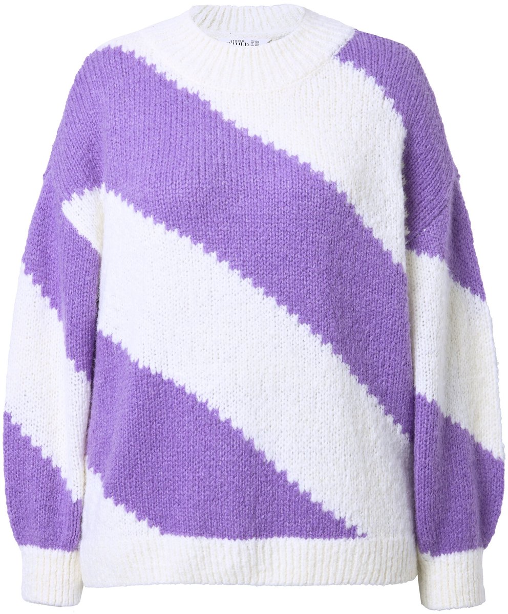 Studio Untold - Dames - Trui oversized shape diagonale blokstrepen - Purper - Maat 46+