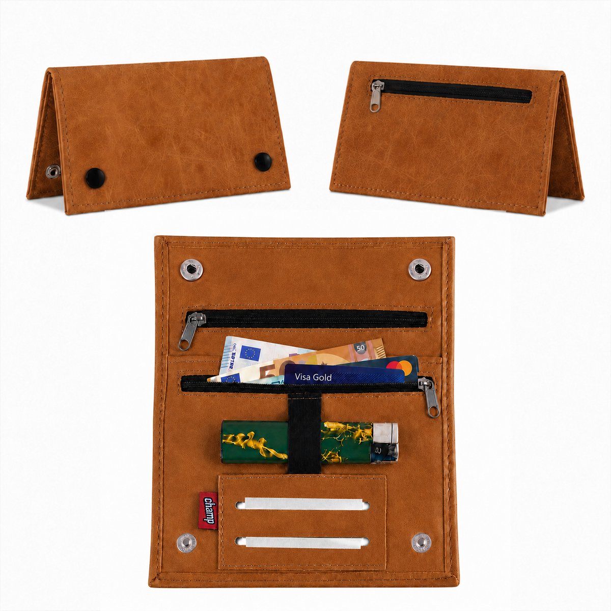 Champ Shag Etui - Tabak Etui - Kunstleer - 4 Vakken - Aanstekerhouder - Bruin