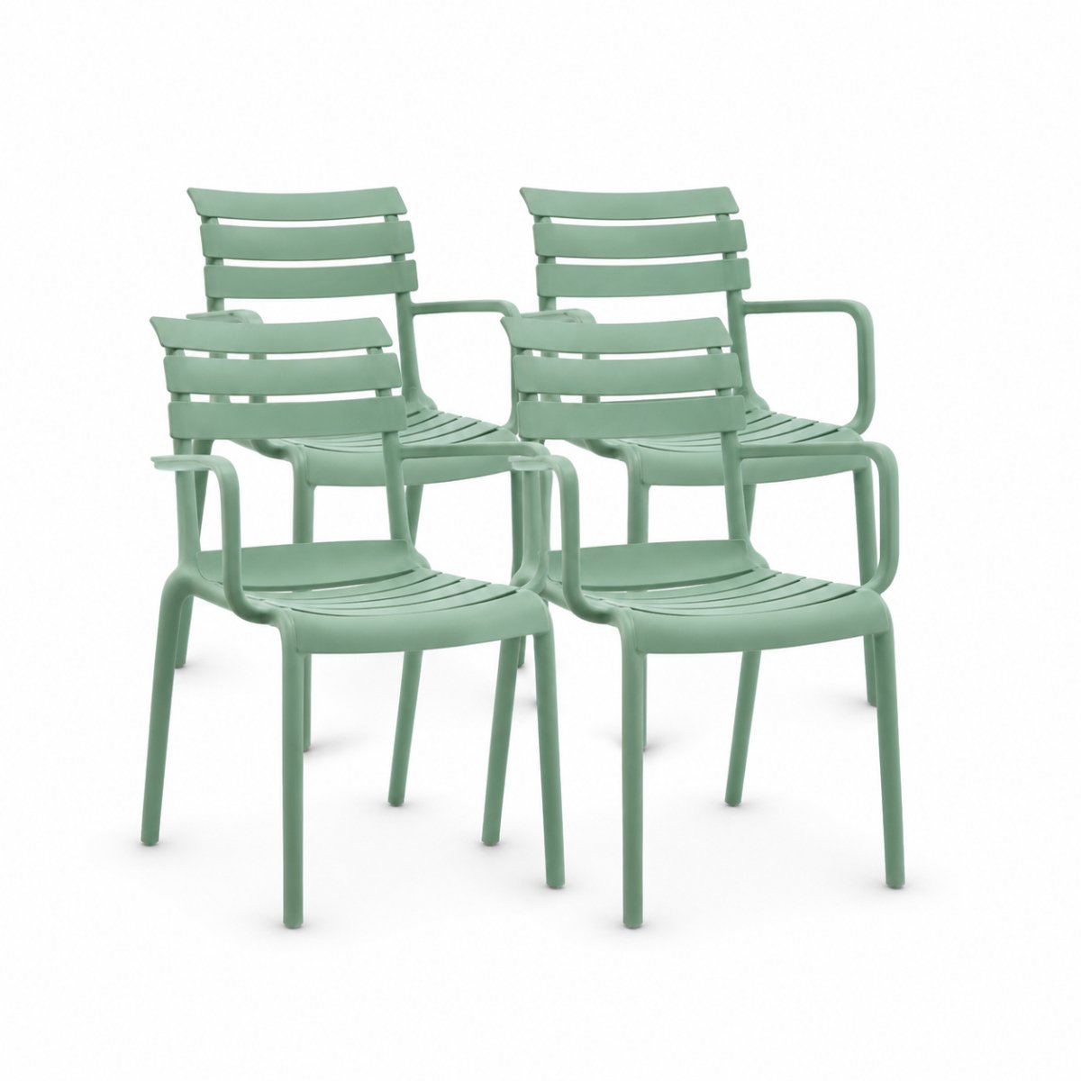 DS4U® - Zayn tuinstoel - Set van 4 - Groen - Kunststof - Stapelbaar - Met armleuning