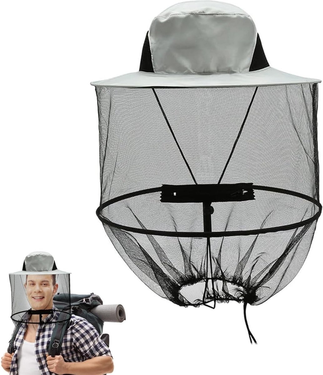 Anti-Muggen Net Insectenscherm voor Buitenactiviteiten - Perfect voor Vissen en Kamperen (Grijs)
