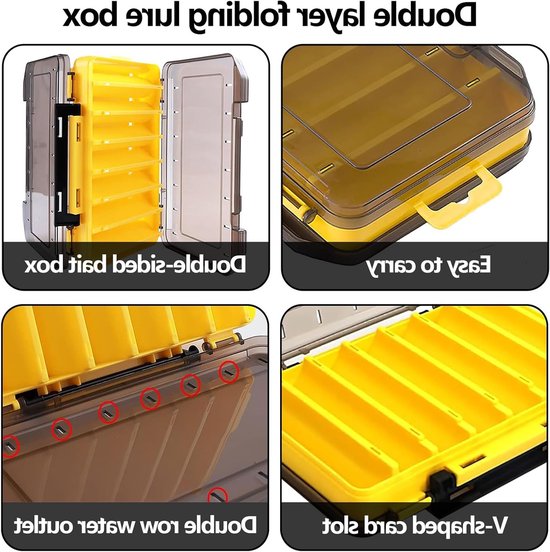 Dubbelzijdige plastic vissersbox met handvat, waterdicht en perfect voor het opslaan van visaas, 19.8 x 13.5 x 3.5 cm, ideaal voor vissers en hengelsportliefhebbers — afbeelding 3