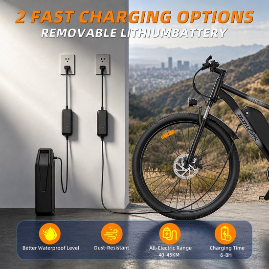 ZAZAWORK CF29 29" Elektrische Fiets 250W 48V 15Ah - 21 Versnellingen - 80-100 km Actieradius - Shimano - LED Display - Stads- & Mountainbike -Zwart-Grijs — afbeelding 2