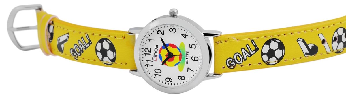 QBOS QBOS kinderhorloge Felix imitatieleren band, kwarts, jongen, cadeau-idee, voetbal